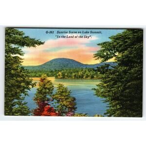 Vintage Linen Postcard Sunrise Scene on Lake Summit NC G-262